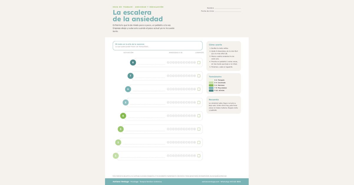 Vista previa de la hoja de trabajo La escalera de la ansiedad en PDF